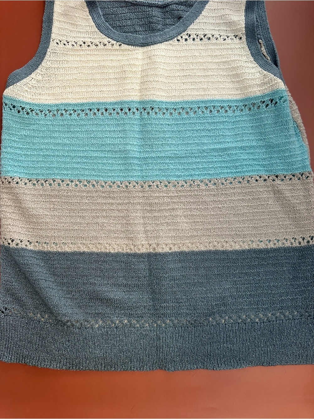 Light Blue and Cream Striped Knit Tank Sweater